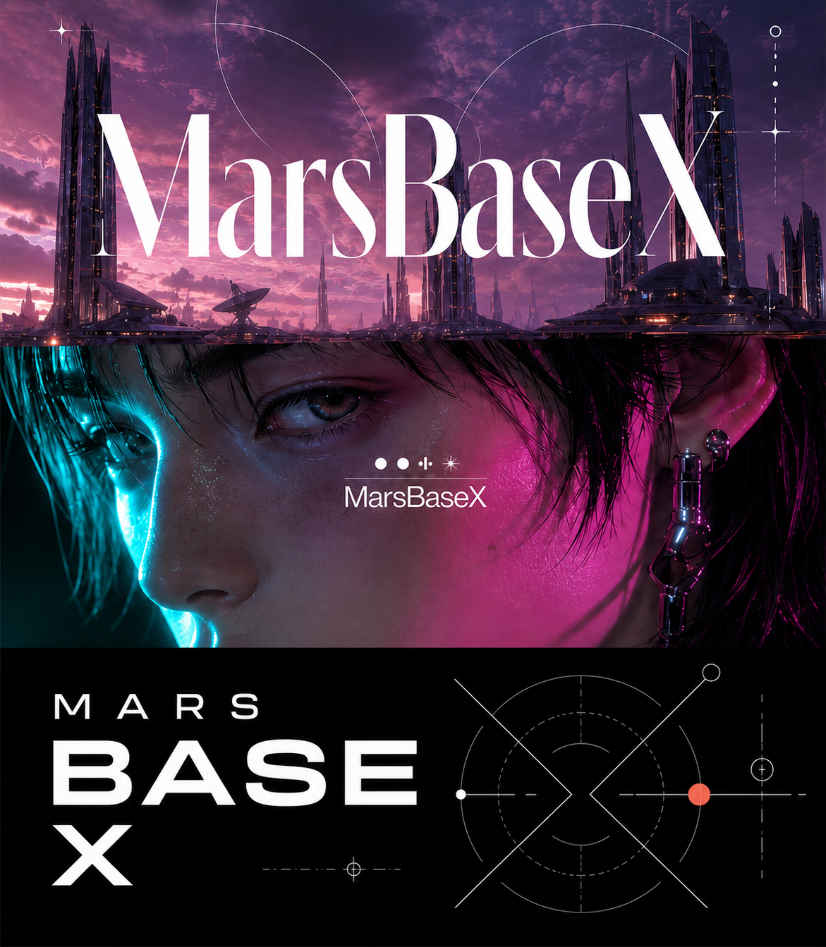 MarsBaseX futuristic editorial poster
