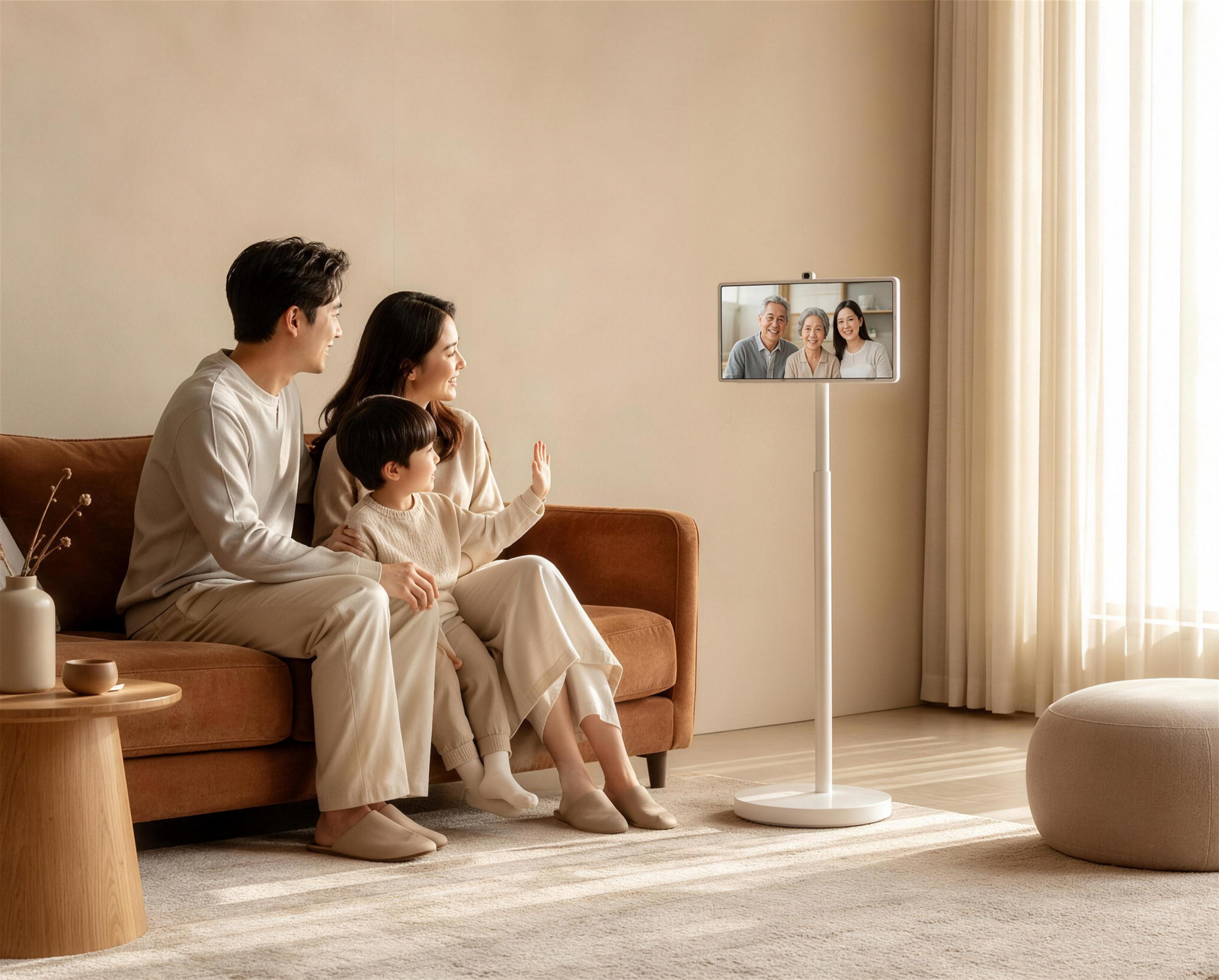 Family video call in the living room