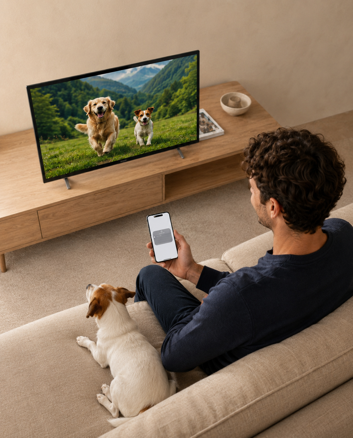 The movie-watching moment with the puppy