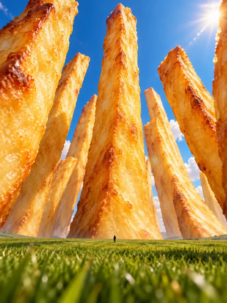 Huge golden-yellow French fries AI image prompt inspiration