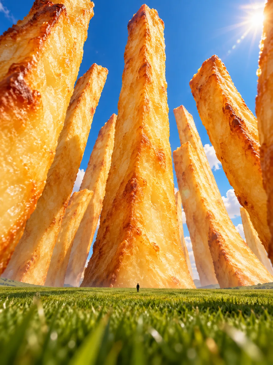 Huge golden-yellow French fries